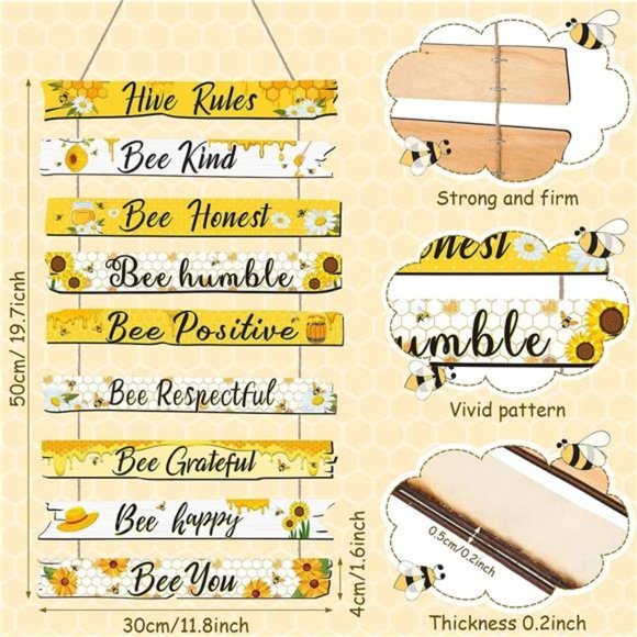 Humble Bee Sign Hive Rules Plaque Gift Christmas Bee Wall Ornament for Xmas Home - Picture 4 of 7